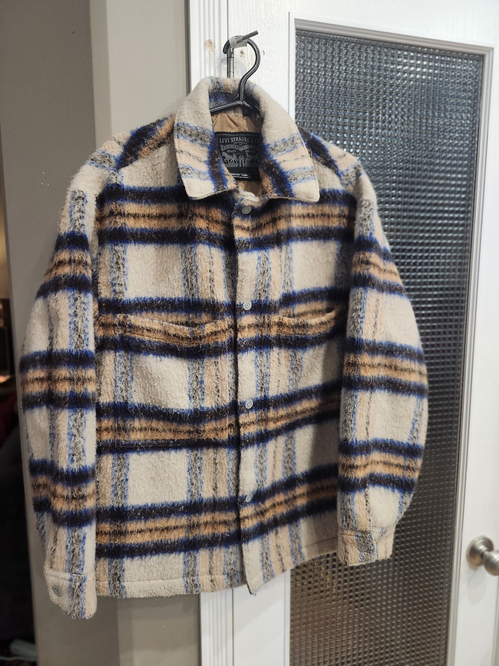 Levi's Plaid Shirt Jacket in Cream, Blue and Brown